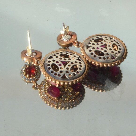 Genuine Ruby Sapphire Sterling Silver Earrings 925 - Picture 9 of 11